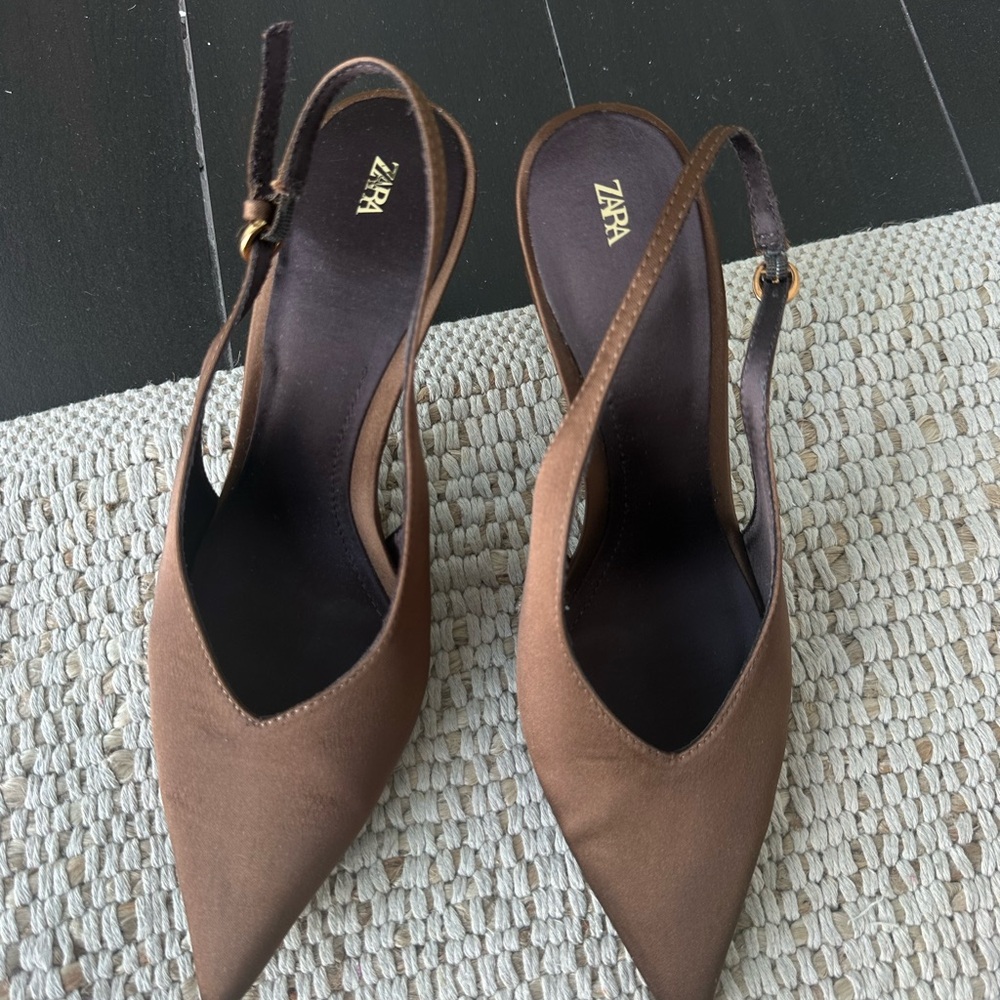 Zara Brown satin Slingback Heels